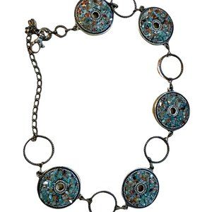 Vintage, Green & Rust Colored Medallion Chain Belt